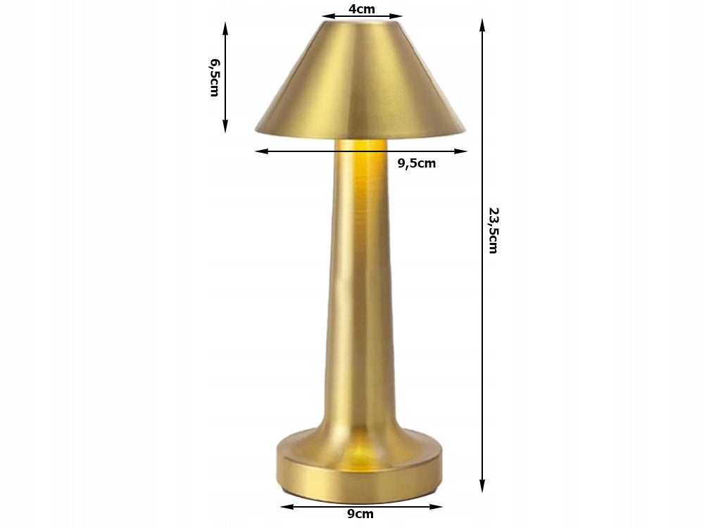 Lampa de masa touch LED reincarcabila, Zola, 3 nuante de culoare, baterie 1500 mAh, 3W, buton ON/OFF, USB. Type-C, 23.5x9.5x6.5 cm, din metal si plastic, auriu Lampa de masa touch LED reincarcabila, Zola, 3 nuante de culoare, baterie 1500 mAh, 3W, buton ON/OFF, USB. Type-C, 23.5x9.5x6.5 cm, din metal si plastic, auriu